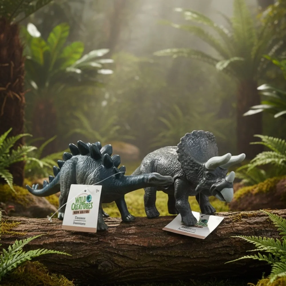 Wild Creatures Stegosaurus and Triceratops Dinosaur Action Figures NWT